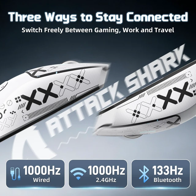 Alt view image 5 of 5 - ATTACK SHARK X11PROV2 Tri Mode Lightweight Wireless Gaming Mouse-WhiteBlack
