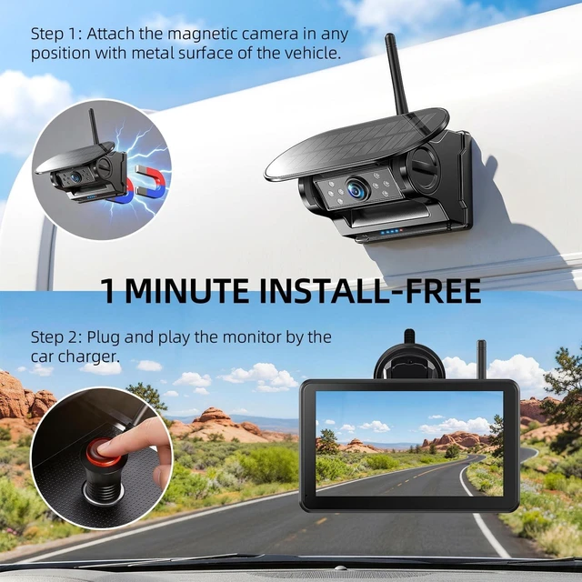 Alt view image 5 of 5 - eRapta 7 Inch Dual Solar Wireless Backup Camera Magnetic with HD1080P DVR