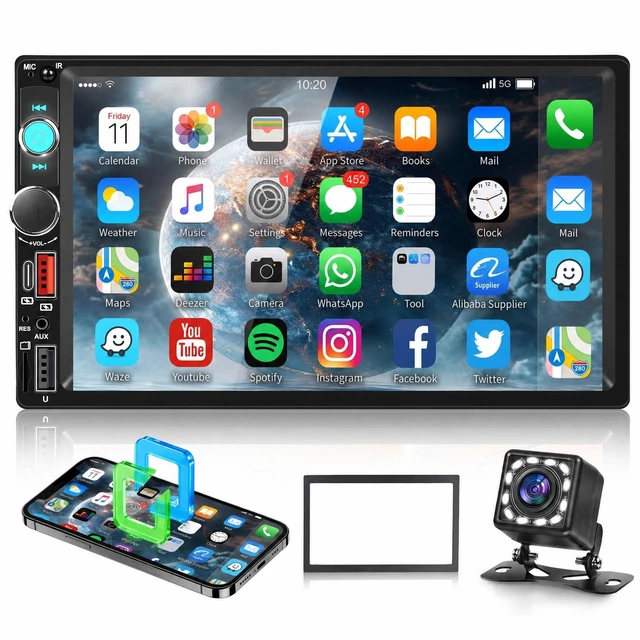 Main image of Driauto 7" Double DIN Car Stereo Car Radio with HD Touch Screen Wired Mirror Link Bluetooth, 2 Din Audio Receiver Support Double USB AUX SD FM EQ Colorful Light Steering Wheel Control+ Backup Camera