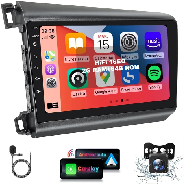 Main image of HiFi 16EQ 2G 64G Car Stereo for Honda Civic 2012-2015 Radio with Wireless CarPlay/Android Auto,AHD&IP69K Backup Camera,9inch 1080P HD IPS Touch Screen Bluetooth MirrorLink RDS FM GPS WiFi SWC
