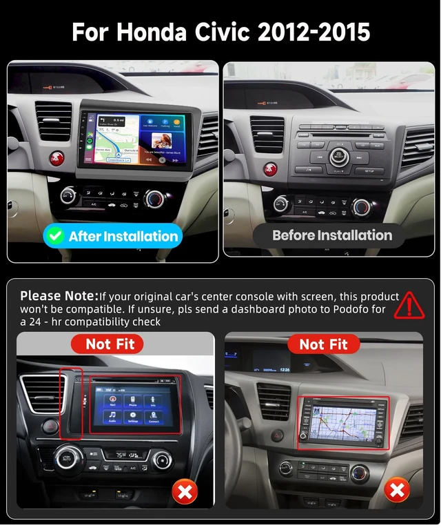 Alt view image 2 of 5 - HiFi 16EQ 2G 64G Car Stereo for Honda Civic 2012-2015 Radio with Wireless CarPlay/Android Auto,AHD&IP69K Backup Camera,9inch 1080P HD IPS Touch Screen Bluetooth MirrorLink RDS FM GPS WiFi SWC