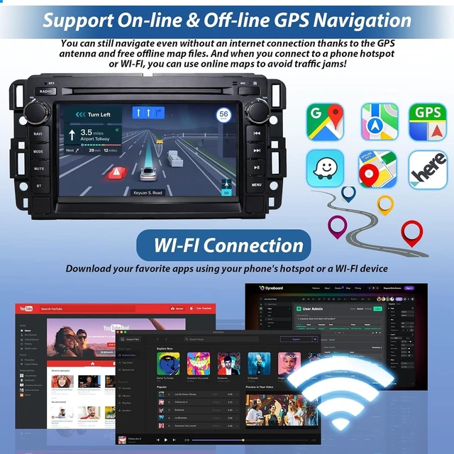 Alt view image 4 of 5 - Car Radio Stereo for Chevy Silverado GMC Sierra Yukon 2007-2013 4G+64G
