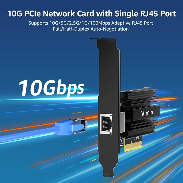 Alt view image 2 of 5 - 10G PCI-E Network Card with 10Gbps RJ45 Ports, Marvel AQC113 Controller, VIMIN 10Gb Ethernet Adapter Card Compatible with PCI Express X8, X16, Support Windows/Windows Server/Linux/VMware