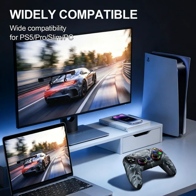 Alt view image 3 of 5 - Xexvyrin LED Wireless Controller for PS5, Compatible with PS5 Pro/Slim/PC, Dual Vibration, Macro/Turbo Function, 3.5mm Audio Jack,1000mAh Battery, 6-Axis Motion Control Gamepad with Speaker
