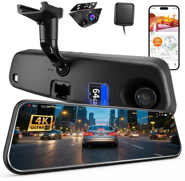 Main image of KCV 4K Rear Mirror Dash Cam for Ford F150 F250 F350 (2009-2025 with 16pin Auto dimming), Front 4K + Rear 1080P Camera, Integrated Replacement OEM Look, Plug & Play, Free 64GB Card