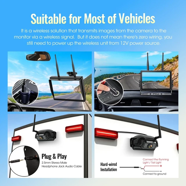 Alt view image 4 of 5 - WOOCARTY 1080P 7" Wireless Backup Camera System for Furrion Pre-Wired RV Truck, DVR Split Screen Monitor & Magnetic IR Night Vision Rear View Camera, IP69 Waterproof for Trailer, Camper, A11