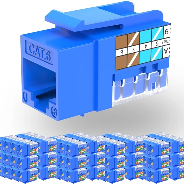 Main image of Rapink RJ45 Keystone Jack Cat6 10G Support, Cat6 Keystone Jacks UTP 100 Pack for Wall Plate and Patch Panel, Rj45 Keystone 90 Degree Blue Color for Cat 6, Cat5e, Cat5 Cabling