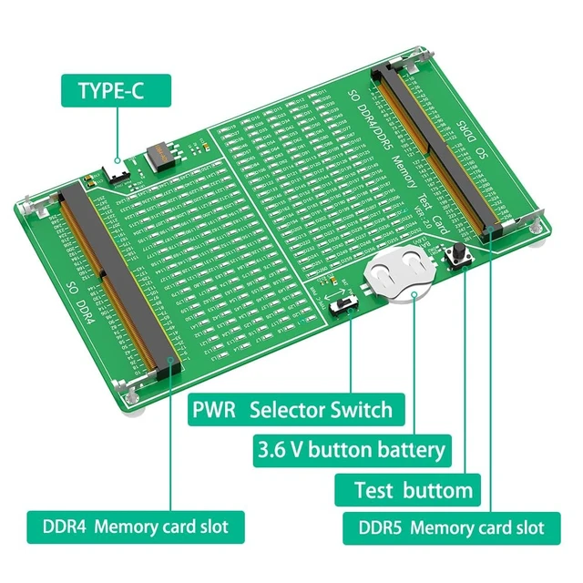 Alt view image 3 of 5 - Sintech Laptop DDR4/5 Memory Tester Card, SO DDR4/DDR5 Diagnosis Card, PCB Circuit Test Tool for Laptop DDR4/5 Memory Stick