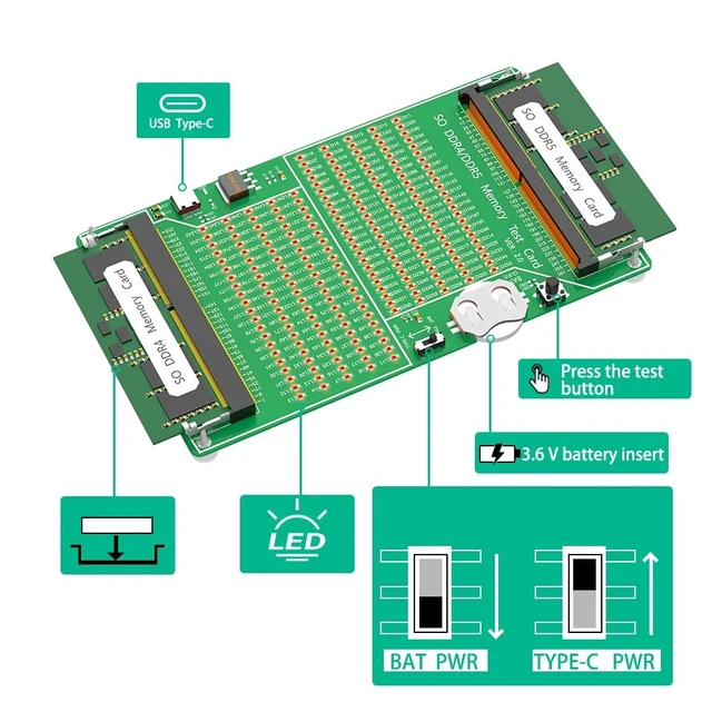 Alt view image 4 of 5 - Sintech Laptop DDR4/5 Memory Tester Card, SO DDR4/DDR5 Diagnosis Card, PCB Circuit Test Tool for Laptop DDR4/5 Memory Stick