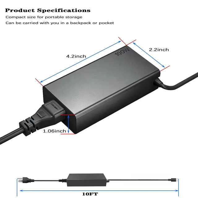 Alt view image 4 of 5 - 100W USB-C Charger for Lenovo IdeaPad 5 Pro 16 Yoga Slim 7 Pro 14IAP7