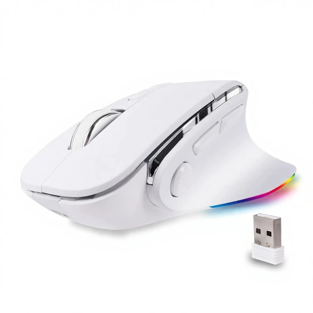 Main image of Justdfine Mouse Bluetooth&2.4GHz Wired/Wireless Connection 2400DPI Rechargeable RGB Ergonomics Gaming Power Saving Model Compatible with PC/Mac/Windows/iOS/Android/Chrome Operating Systems (Whi