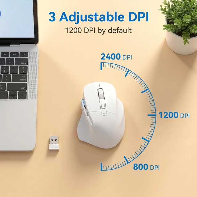 Alt view image 3 of 5 - Justdfine Mouse Bluetooth&2.4GHz Wired/Wireless Connection 2400DPI Rechargeable RGB Ergonomics Gaming Power Saving Model Compatible with PC/Mac/Windows/iOS/Android/Chrome Operating Systems (Whi