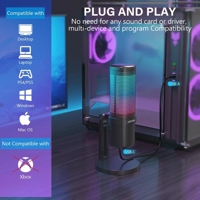 Alt view image 3 of 5 - ANSTEN Gaming Mic, USB Condenser Microphone for PC/PS4/PS5/ Mac