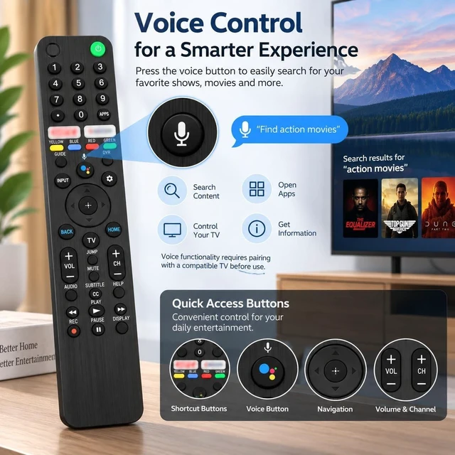 Alt view image 4 of 5 - TX500U Replacement Voice Remote for Sony Smart TVs, Compatible with RMF-TX500U Series, Protective Silicone Case Included