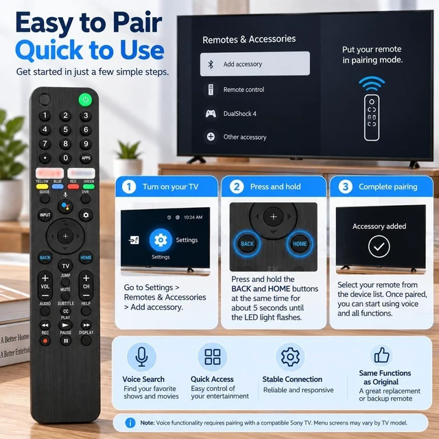 Alt view image 5 of 5 - TX500U Replacement Voice Remote for Sony Smart TVs, Compatible with RMF-TX500U Series, Protective Silicone Case Included