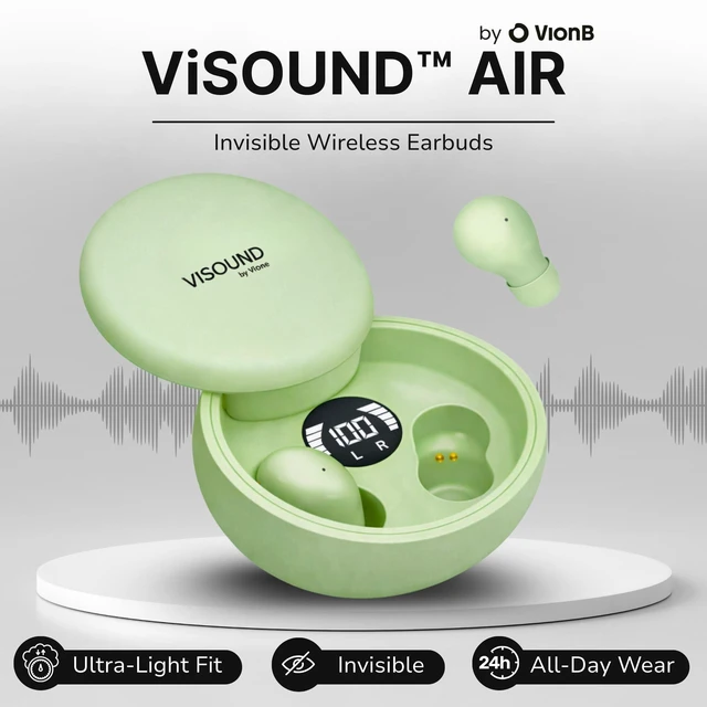 Alt view image 2 of 5 - VISOUND VionB Air Invisible Earbuds Wireless Bluetooth 5.4 for Small Ears, Mini Tiny Ear Buds, IPX5 Waterproof, Sound Isolating Fit, ENC Mic for Clear Calls, Discreet in-Ear Headphones (Sage Gr