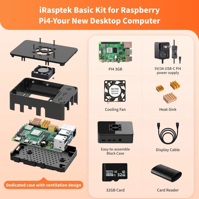 Alt view image 2 of 5 - iRasptek Starter Kit for Raspberry Pi 4B 3GB RAM-32GB SD Card Edition