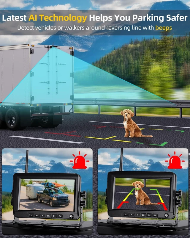 Alt view image 2 of 5 - 7" Wireless Backup Camera for RV, AI Detection, BSD Alert, Furrion Prewired