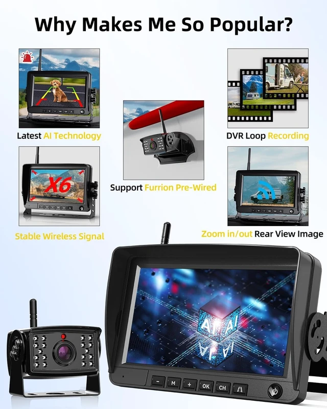Alt view image 3 of 5 - 7" Wireless Backup Camera for RV, AI Detection, BSD Alert, Furrion Prewired
