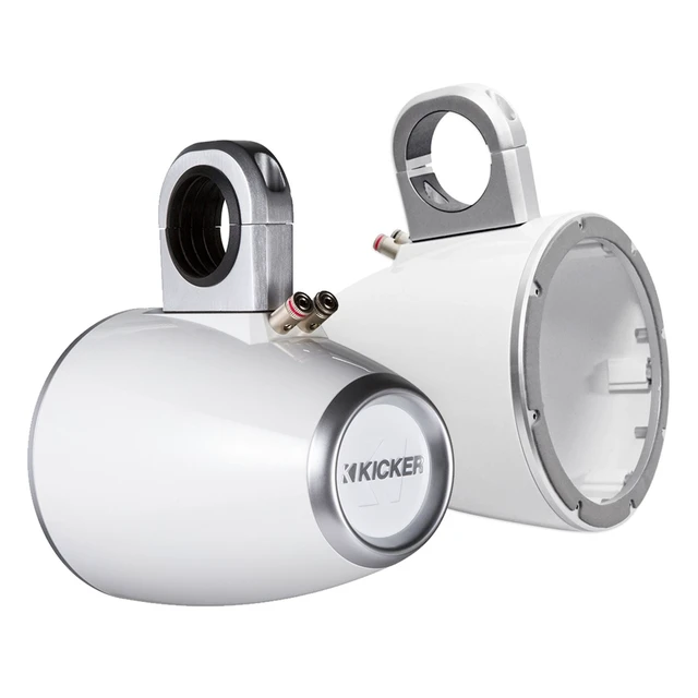 Alt view image 2 of 3 - 1 Pair (Qty 2) of Kicker 6.5" 2-Way 195 Watts Peak Power Coaxial Marine Audio Speakers with White Grilles, 6.5" Marine Tower Speaker Enclosures (Pair) - White