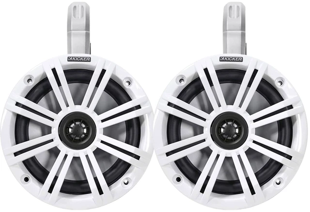 Main image of 1 Pair (Qty 2) of Kicker 6.5" 2-Way 195 Watts Peak Power Coaxial Marine Audio Speakers with White Grilles, 6.5" Marine Tower Speaker Enclosures (Pair) - White