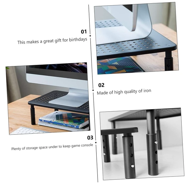 Alt view image 3 of 5 - HOMSFOU All Purpose Iron Computer Stand with Non Skid Rubber Base Stable Monitor Riser Desk Organizer for Comfortable Viewing and Extra Storage Black