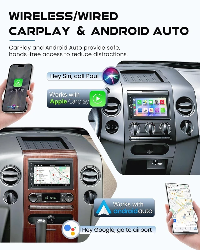 Alt view image 3 of 5 - 4+64 Android 15 Car Radio for Ford F150/F250/F350 2004-2014, Wireless Carplay&Android Auto with 7 Inch IPS Touchscreen Stereo Support Bluetooth/Voice Control/GPS/WiFi/Back-up Camera/SWC/FM