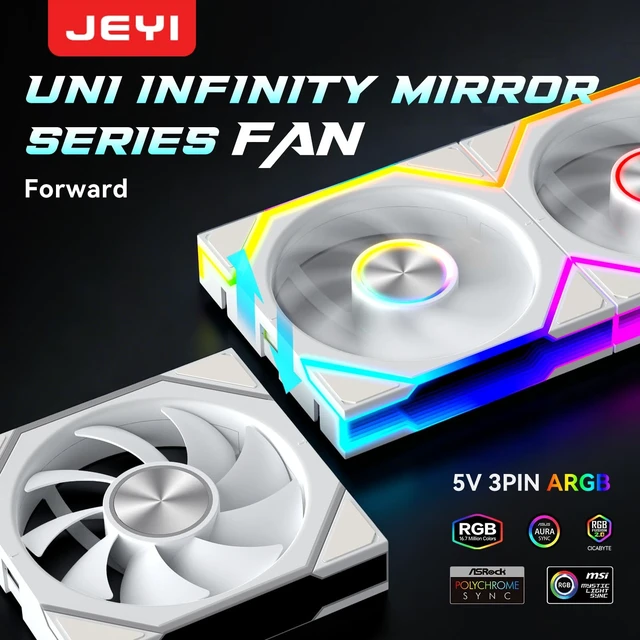 Alt view image 2 of 5 - JEYI 120mm ARGB Case Fan 3-Pack Daisy Chain PWM Forward, White
