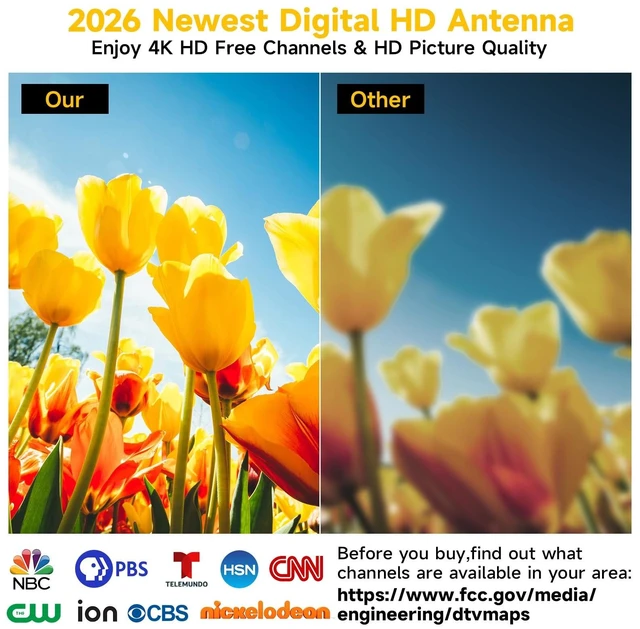 Alt view image 4 of 5 - 2026 TV Antenna for Local Channels,5000+Miles Long Range TV Antenna Indoor & Outdoor Support 4K 1080P with 38FT Coax Cable