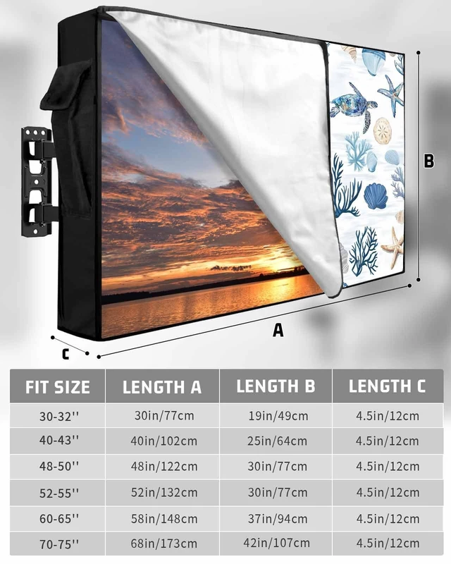 Alt view image 2 of 5 - Ocean Creature Outdoor TV Cover for 60 to 65 Inch Flat Screens Televisions,Sea Turtle Starfish Coral Waterproof TV Screen Protector with Zipper Weatherproof Televison Covers,Marine Animals