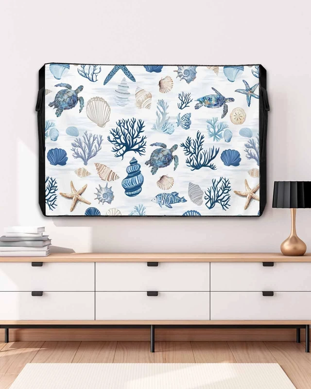 Alt view image 5 of 5 - Ocean Creature Outdoor TV Cover for 60 to 65 Inch Flat Screens Televisions,Sea Turtle Starfish Coral Waterproof TV Screen Protector with Zipper Weatherproof Televison Covers,Marine Animals