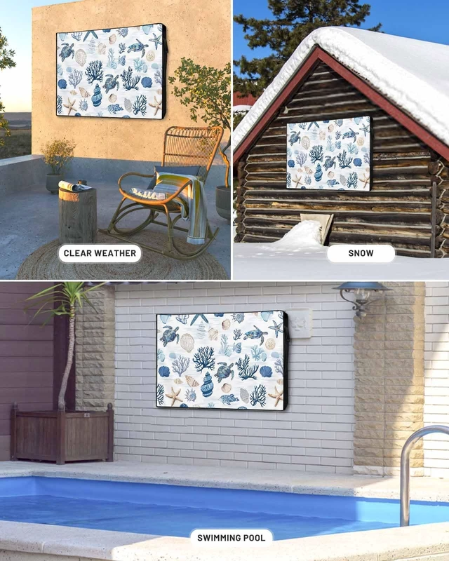Alt view image 4 of 5 - Ocean Creature Outdoor TV Cover for 60 to 65 Inch Flat Screens Televisions,Sea Turtle Starfish Coral Waterproof TV Screen Protector with Zipper Weatherproof Televison Covers,Marine Animals