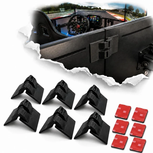 Main image of Dual Alignment Clips with Adhesive Hinge Connectors for Triple Screen Setup, Multi Display Alignment Tool for Sim Racing Rig, Pack of 2 Screen Connectors