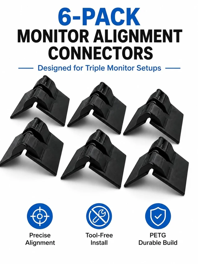 Alt view image 3 of 5 - Dual Alignment Clips with Adhesive Hinge Connectors for Triple Screen Setup, Multi Display Alignment Tool for Sim Racing Rig, Pack of 2 Screen Connectors