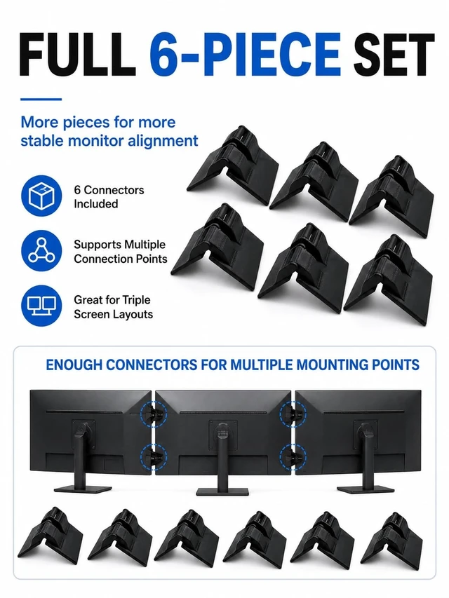Alt view image 5 of 5 - Dual Alignment Clips with Adhesive Hinge Connectors for Triple Screen Setup, Multi Display Alignment Tool for Sim Racing Rig, Pack of 2 Screen Connectors
