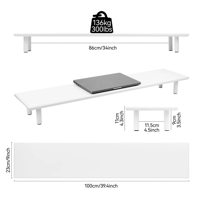 Alt view image 2 of 5 - ROCDEER Bamboo Dual Monitor Stand Riser, White Desk Shelf with Storage