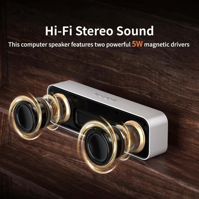 Alt view image 2 of 5 - KASOHQEE Computer Speakers for Desktop PC,USB Powered & Plug and Play,with Bluetooth 5.3/3.5mm AUX Input,Small Bluetooth Speakers with Stereo Sound Fit Under the Monitor for Office Work, Gaming, Music