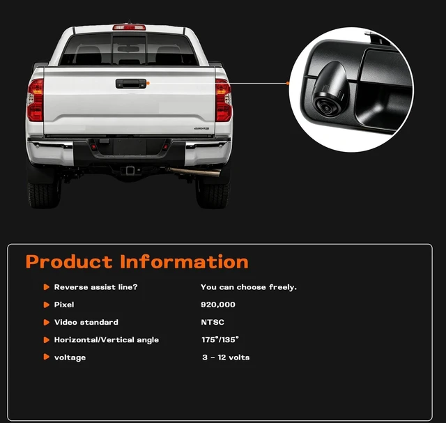 Alt view image 5 of 5 - Tailgate Handle Backup Camera Compatible with 2007-2013 Toyota Tundra, Tailgate Latch Door Handle with Rear View Reverse Camera RCA Connector Backup Kit Replaces# 81214, 690900C051, 69090-0C051