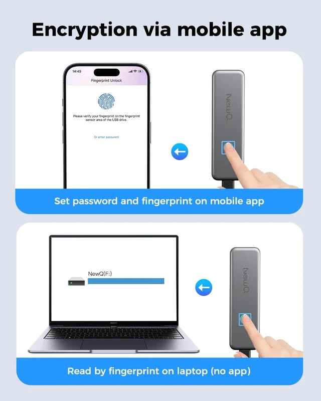 Alt view image 4 of 5 - NEWQ 1TB Touch Portable SSD with Fingerprint Encryption, USB-C