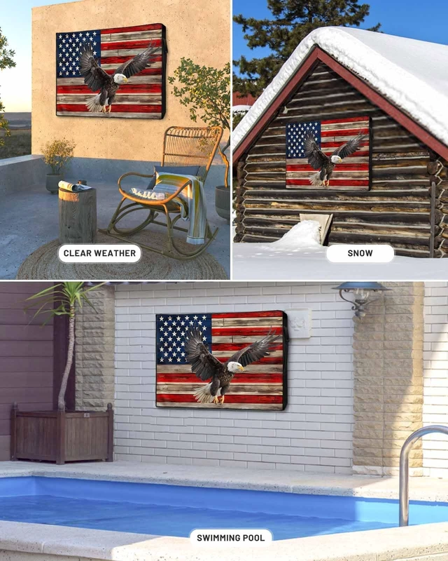 Alt view image 4 of 5 - Lsrtoss Retro American Flag Outdoor TV Cover 52-55 Inch Weatherproof, Eagle Outdoor TV Enclosure with Zipper & Roll Up Front Flap, Blue Red USA Flag Waterproof TV Covers for Outside Flat Screen TV