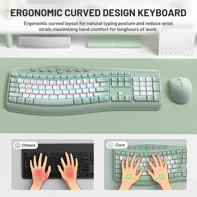 Alt view image 3 of 5 - Wireless Keyboard and Mouse Combo Silent Ergonomic Curved Design for Office