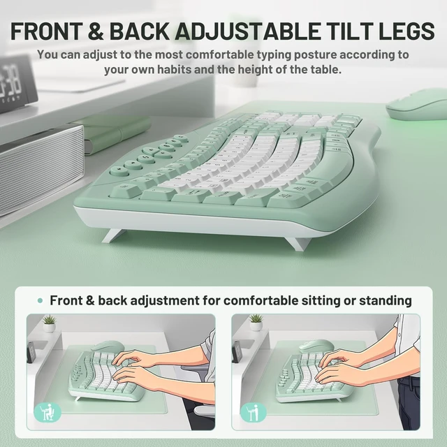 Alt view image 5 of 5 - Wireless Keyboard and Mouse Combo Silent Ergonomic Curved Design for Office