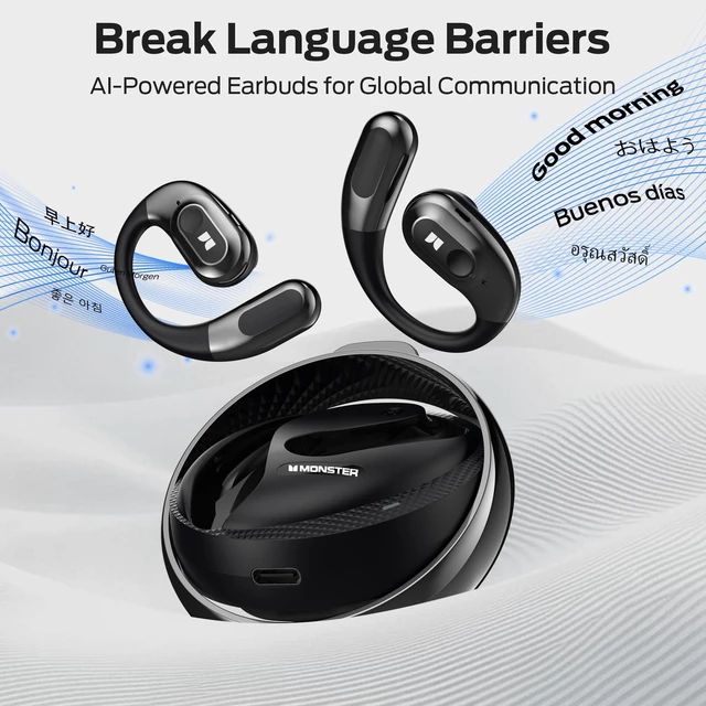 Alt view image 2 of 5 - Monster AC330 Open-Ear AI Translation Earbuds Black