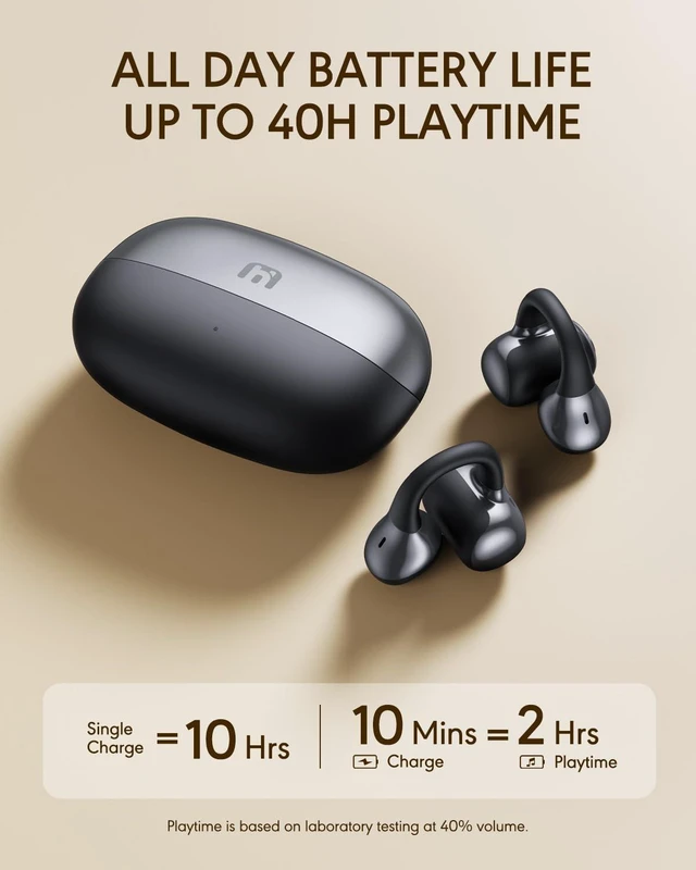 Alt view image 4 of 5 - Open Ear Earbuds, Clip-On Wireless Headphones, Lightweight Secure Fit, 14mm Drivers Powerful Sound, 40H Playtime, Sweatproof Bluetooth 6.0 Glasses Friendly for Sports Running Workout Gift(Black