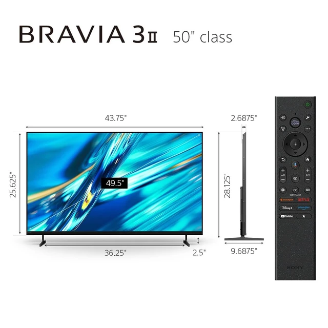 Alt view image 4 of 5 - Sony 50 Inch BRAVIA 3 II LED 4K HDR Smart Google TV with Gemini K-50XR30M2