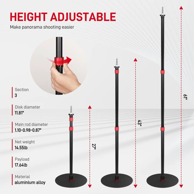 Alt view image 2 of 5 - GVM Round Base Monopod 2 Pcs 61 ''Ready for Light Illuminat Anywhere Studio Light Stand with Flat Base Aluminum Camera Tripod Monopod Stand Payload 17 lb for Video Recording Live Streaming Interview