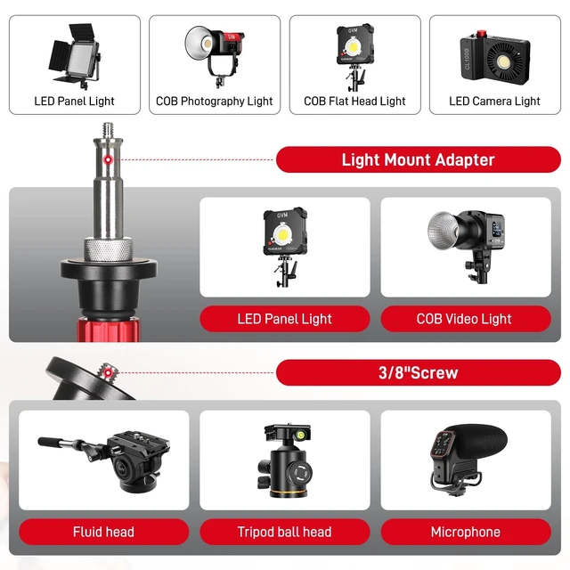 Alt view image 5 of 5 - GVM Round Base Monopod 2 Pcs 61 ''Ready for Light Illuminat Anywhere Studio Light Stand with Flat Base Aluminum Camera Tripod Monopod Stand Payload 17 lb for Video Recording Live Streaming Interview