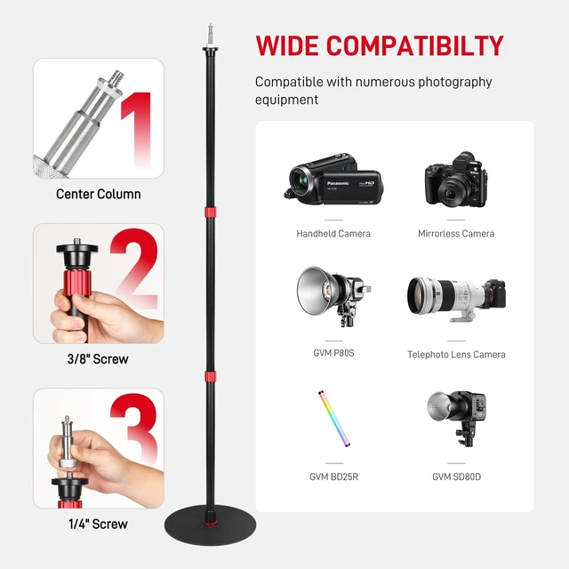 Alt view image 3 of 5 - GVM Round Base Monopod 2 Pcs 61 ''Ready for Light Illuminat Anywhere Studio Light Stand with Flat Base Aluminum Camera Tripod Monopod Stand Payload 17 lb for Video Recording Live Streaming Interview