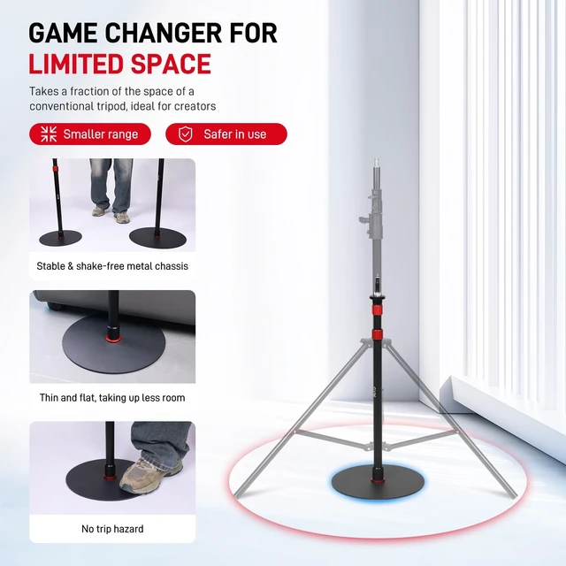 Alt view image 4 of 5 - GVM Round Base Monopod 2 Pcs 61 ''Ready for Light Illuminat Anywhere Studio Light Stand with Flat Base Aluminum Camera Tripod Monopod Stand Payload 17 lb for Video Recording Live Streaming Interview