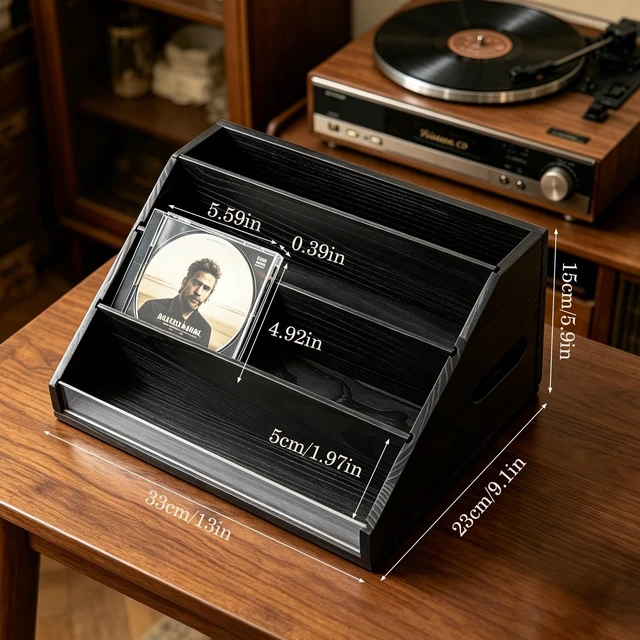 Alt view image 3 of 5 - Wanyshapy Wood CD Display & Storage Holder (4-Tier, Holds 32 CDs), Black